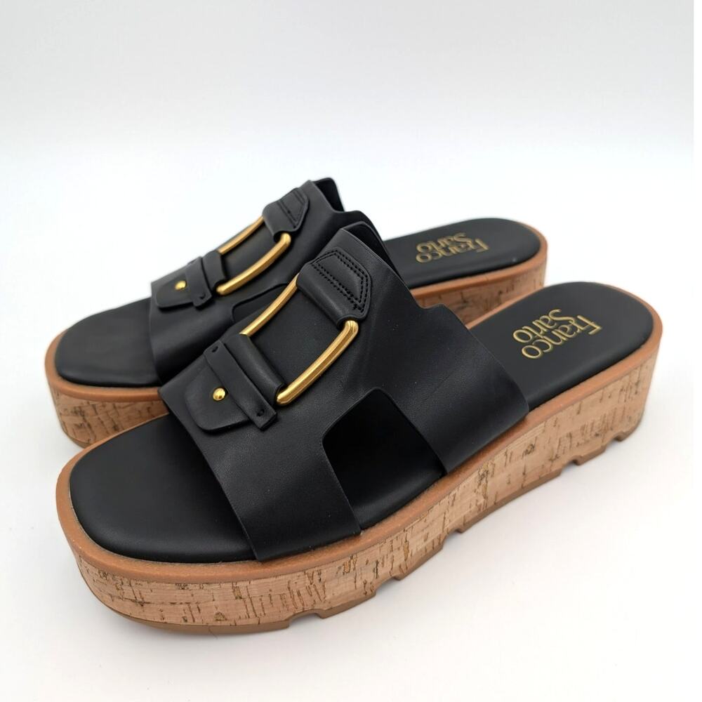 Franco Sarto Hesta Women's Wedge Sandal Slip-On Black Size US10M EU41